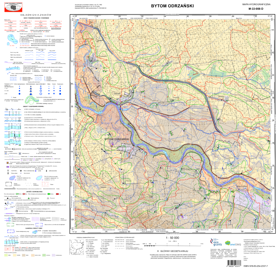 Przykład mapy hydrograficznej EnviDMS Polski w skali 1:50 000